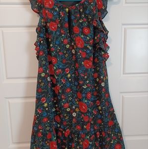 NWOT J. Crew Red and Black Ruffled Sleeveless Floral Dress size XS